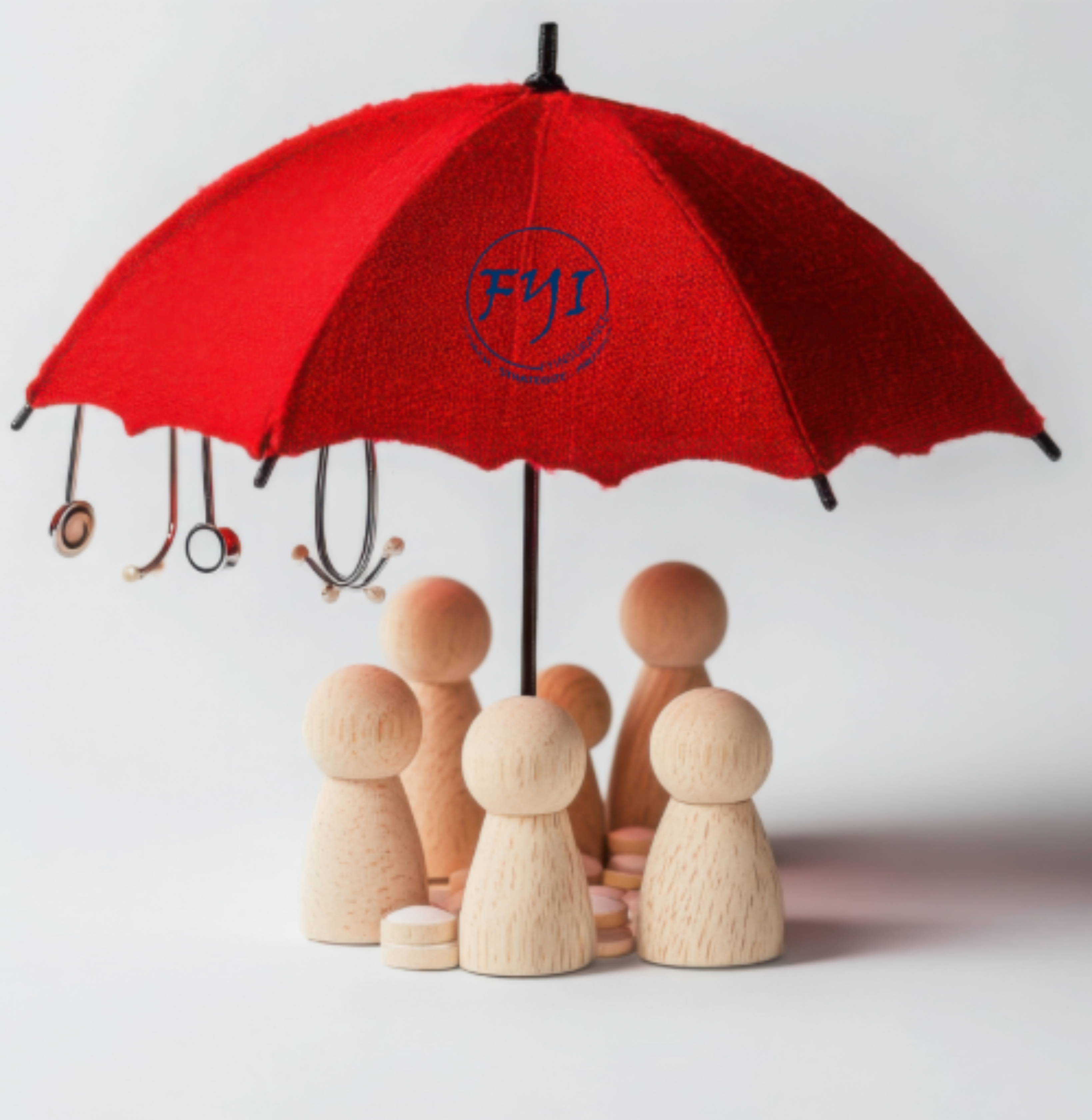 Symbolic image of team members under a healthcare umbrella, reflecting how small businesses can offer protection through group health insurance plans.